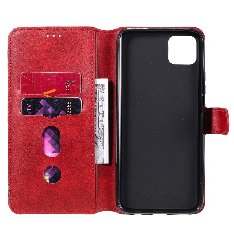 Classic Style Wallet + Stand Flip Leather Phone Case for Realme C11 - Red