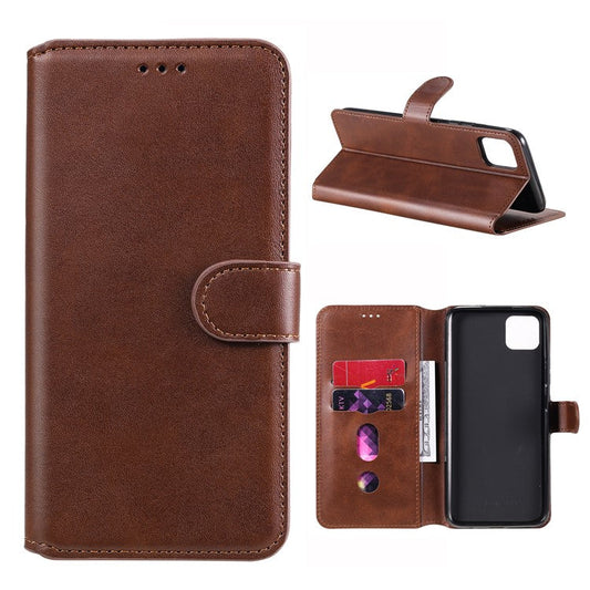 Classic Style Wallet + Stand Flip Leather Phone Case for Realme C11 - Brown