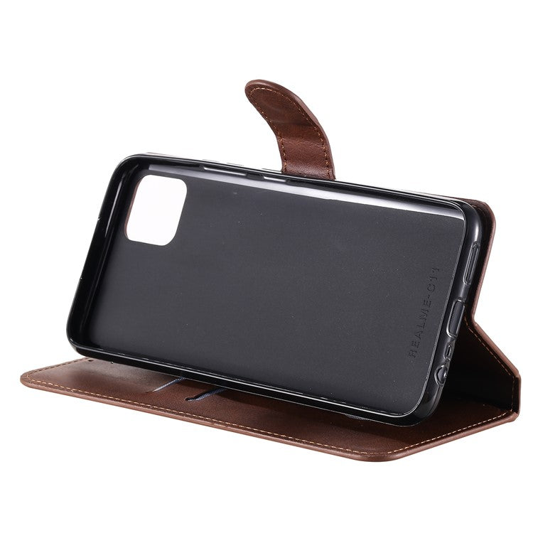 Classic Style Wallet + Stand Flip Leather Phone Case for Realme C11 - Brown