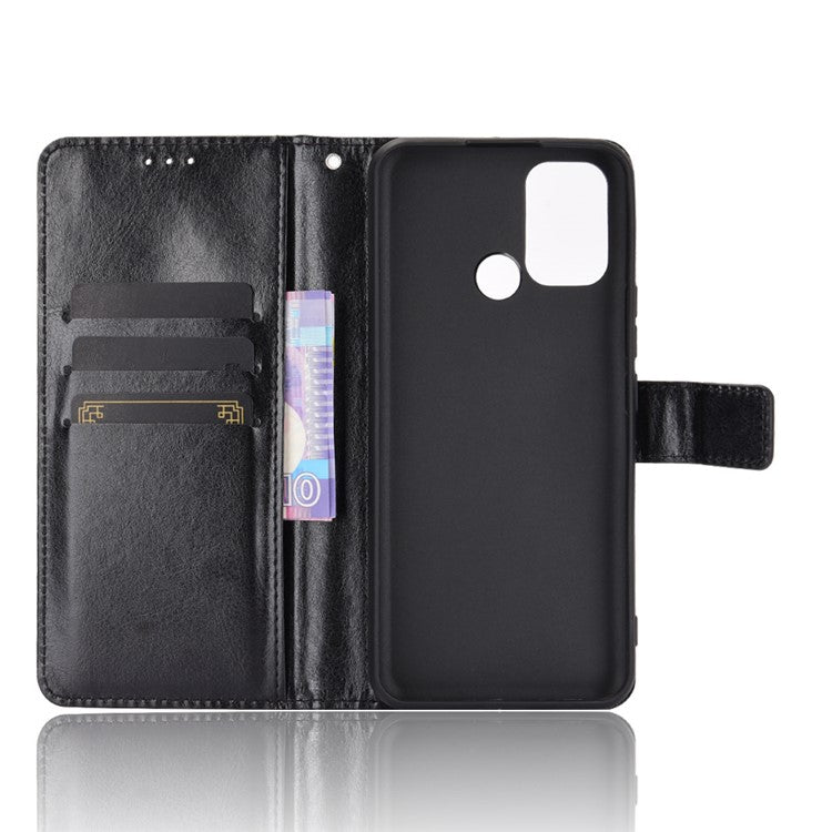 Crazy Horse Texture Leather Stand Cover for Realme 7i/C17 Phone Case - Black