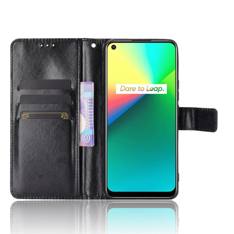 Crazy Horse Texture Leather Stand Cover for Realme 7i/C17 Phone Case - Black