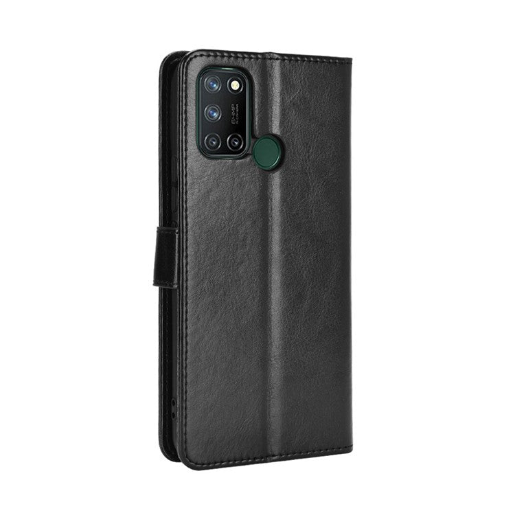 Crazy Horse Texture Leather Stand Cover for Realme 7i/C17 Phone Case - Black