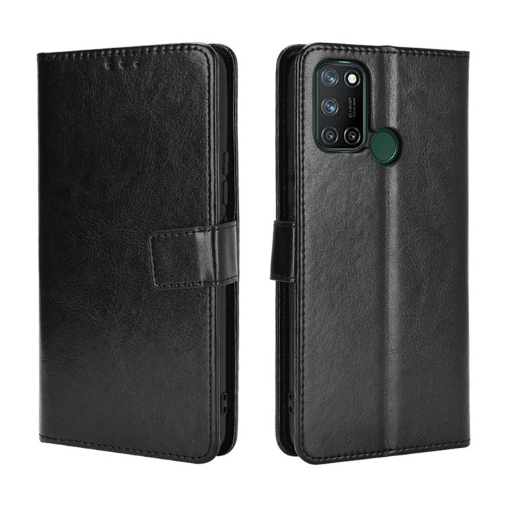 Crazy Horse Texture Leather Stand Cover for Realme 7i/C17 Phone Case - Black