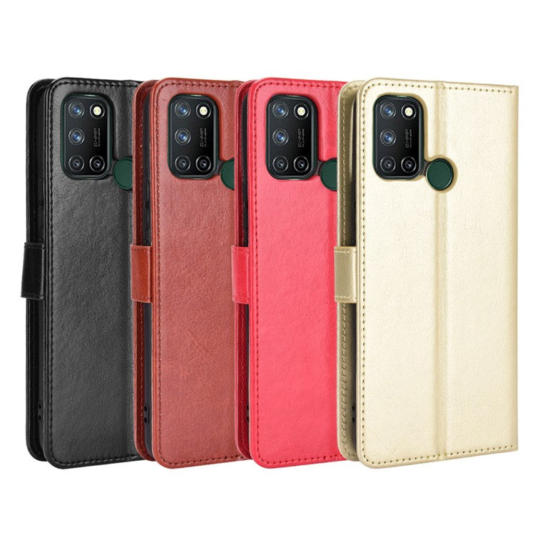 Crazy Horse Texture Leather Stand Cover for Realme 7i/C17 Phone Case - Black