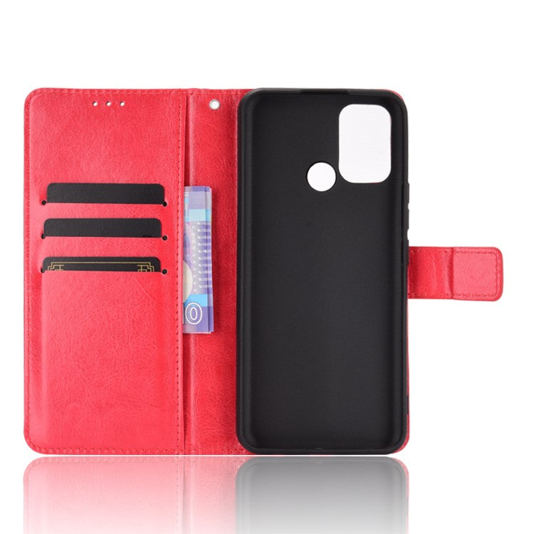 Crazy Horse Texture Leather Stand Cover for Realme 7i/C17 Phone Case - Red