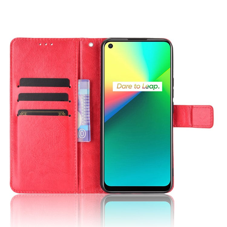 Crazy Horse Texture Leather Stand Cover for Realme 7i/C17 Phone Case - Red