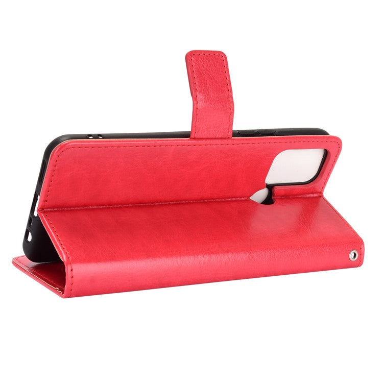 Crazy Horse Texture Leather Stand Cover for Realme 7i/C17 Phone Case - Red