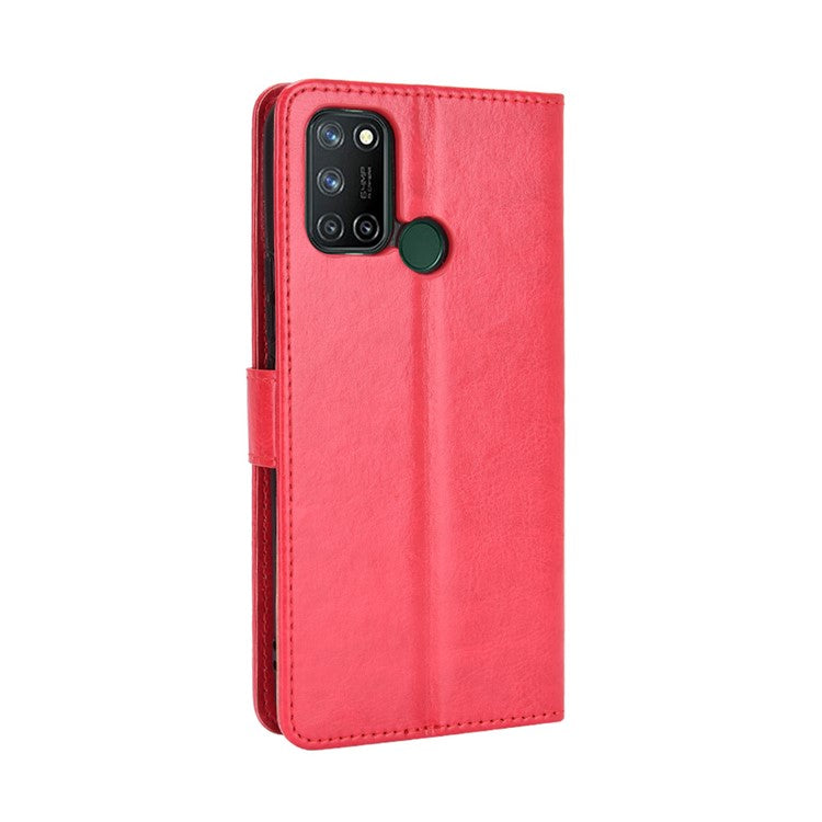 Crazy Horse Texture Leather Stand Cover for Realme 7i/C17 Phone Case - Red