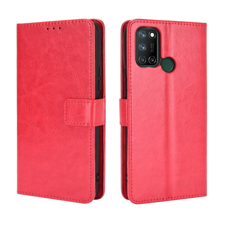 Crazy Horse Texture Leather Stand Cover for Realme 7i/C17 Phone Case - Red