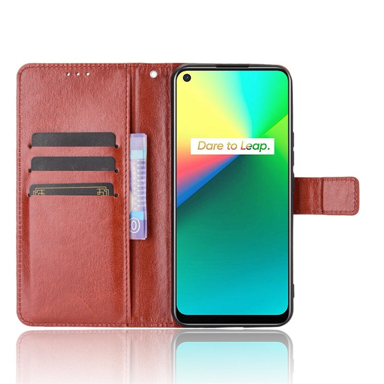 Crazy Horse Texture Leather Stand Cover for Realme 7i/C17 Phone Case - Brown