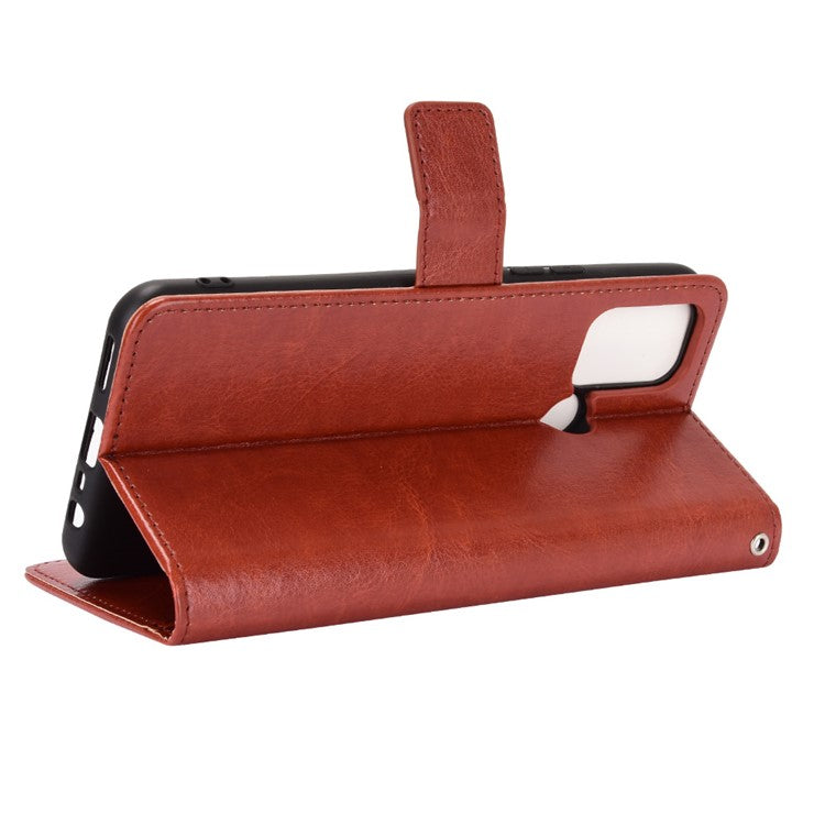 Crazy Horse Texture Leather Stand Cover for Realme 7i/C17 Phone Case - Brown