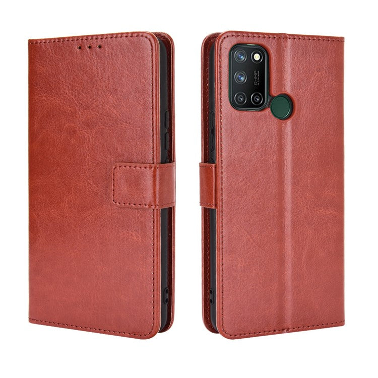 Crazy Horse Texture Leather Stand Cover for Realme 7i/C17 Phone Case - Brown