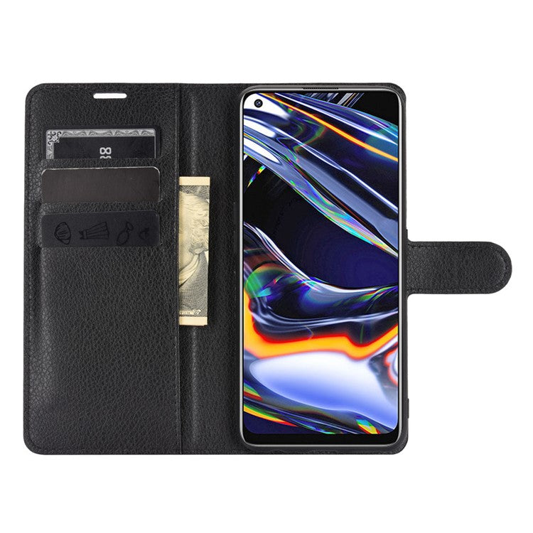 Phone Protective Shell Litchi Texture Leather Wallet for Realme 7 Pro - Black