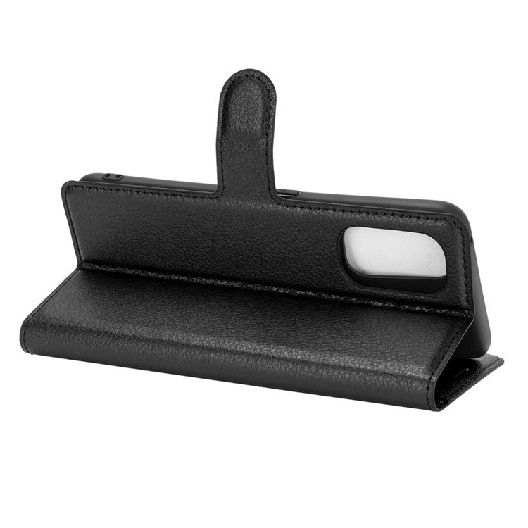 Phone Protective Shell Litchi Texture Leather Wallet for Realme 7 Pro - Black