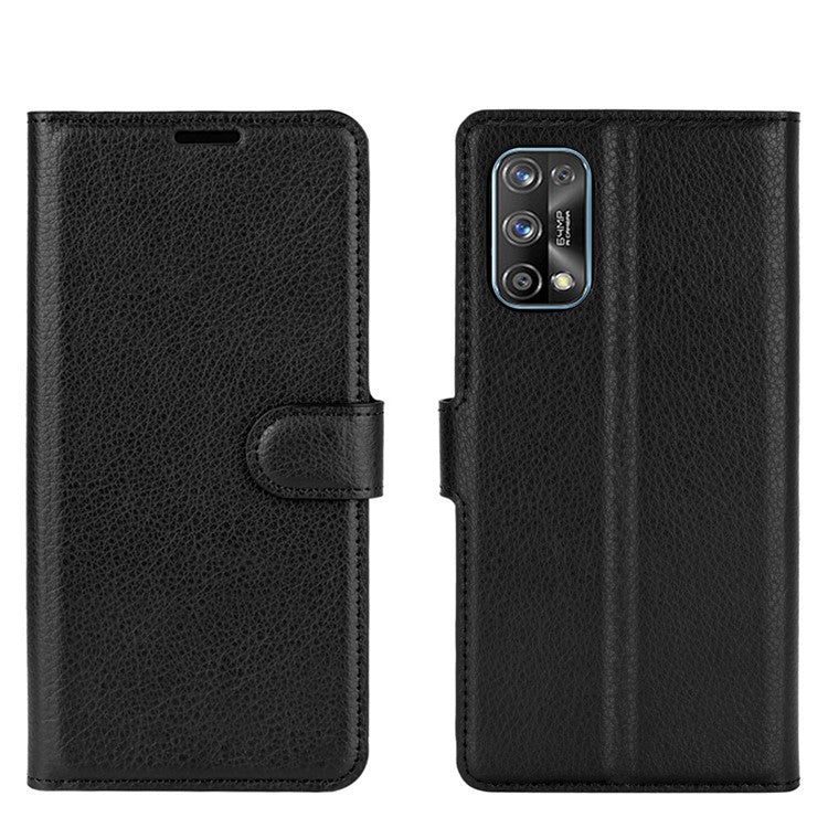 Phone Protective Shell Litchi Texture Leather Wallet for Realme 7 Pro - Black