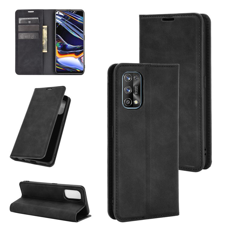 Strong Absorption Skin-Touch Leather Flip Phone Cover Case for Realme 7 Pro - Black