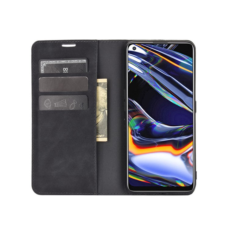 Strong Absorption Skin-Touch Leather Flip Phone Cover Case for Realme 7 Pro - Black