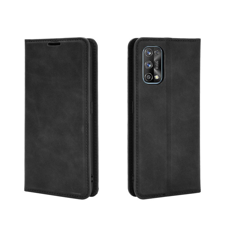 Strong Absorption Skin-Touch Leather Flip Phone Cover Case for Realme 7 Pro - Black