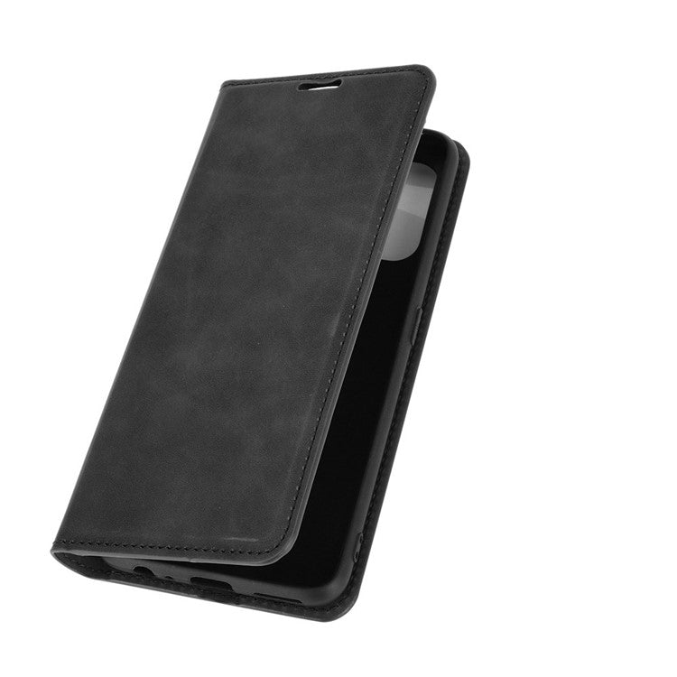 Strong Absorption Skin-Touch Leather Flip Phone Cover Case for Realme 7 Pro - Black