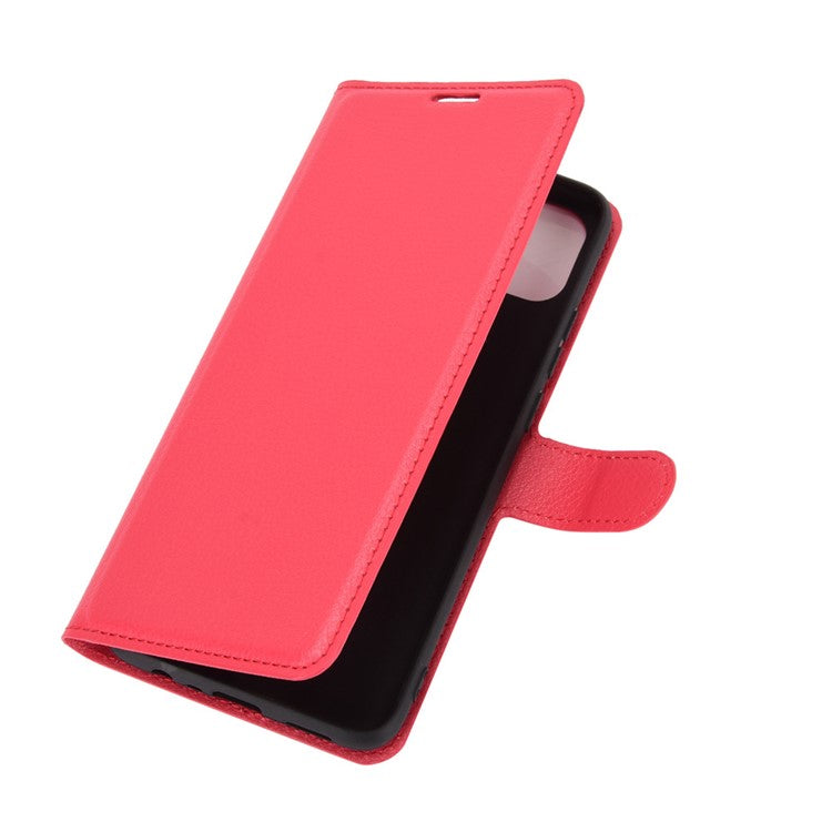 Litchi Skin Wallet Design Leather Phone Protective Cover Shell with Stand for OPPO A15 - Red