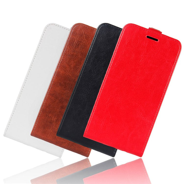 Vertical Flip Crazy Horse Texture Leather Case with Card Holder for OPPO A15 - Black