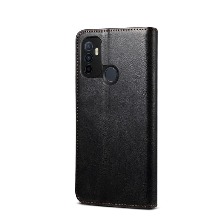 Waxy Crazy Horse Texture Leisure Style TPU + PU Leather Case Cover for Oppo A53(2020) - Black