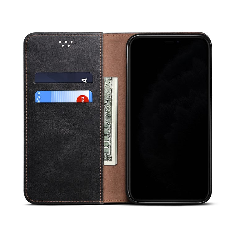 Waxy Crazy Horse Texture Leisure Style TPU + PU Leather Case Cover for Oppo A53(2020) - Black