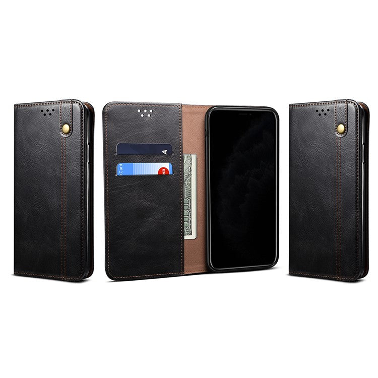 Waxy Crazy Horse Texture Leisure Style TPU + PU Leather Case Cover for Oppo A53(2020) - Black