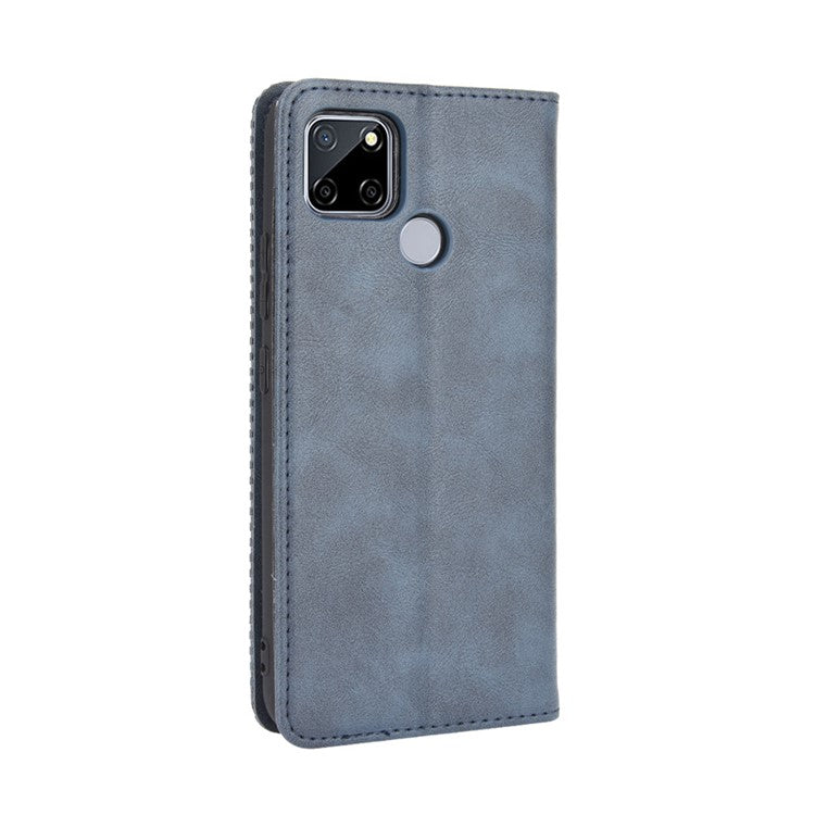 Magnetic Vintage Style Phone Case Wallet Stand Leather Cover for Oppo A15 - Blue