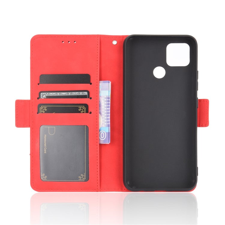 Multiple Card Slots Protective Cover for OPPO A15 Stand Leather Case - Red
