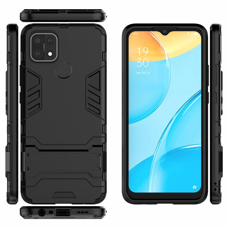 PC + TPU Hybrid Cover with 2-in-1 Kickstand Case for OPPO A15 - Black