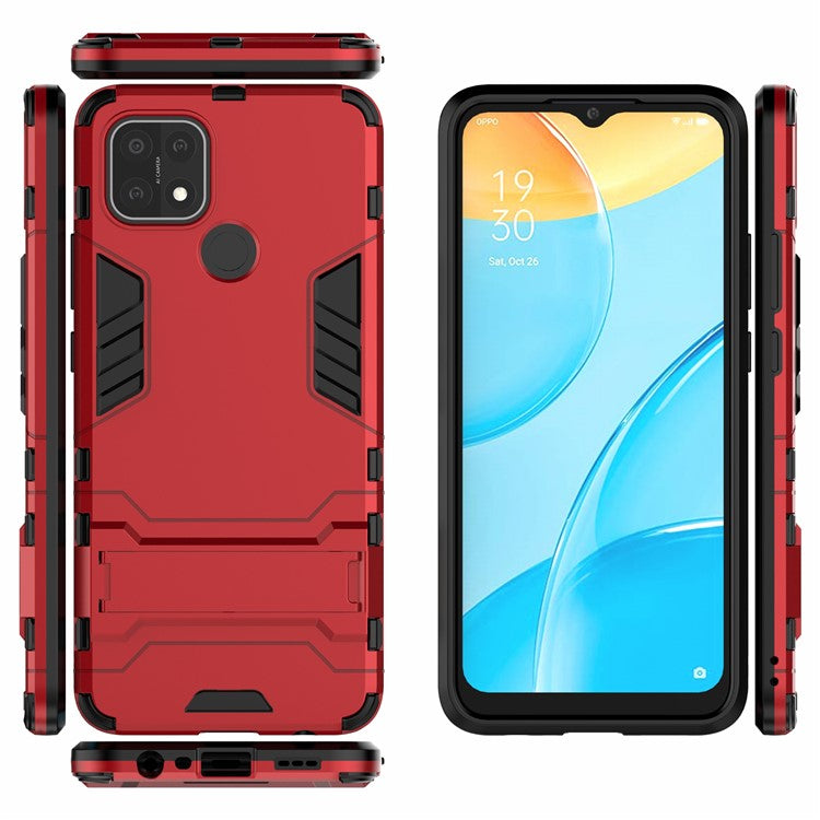 PC + TPU Hybrid Cover with 2-in-1 Kickstand Case for OPPO A15 - Red