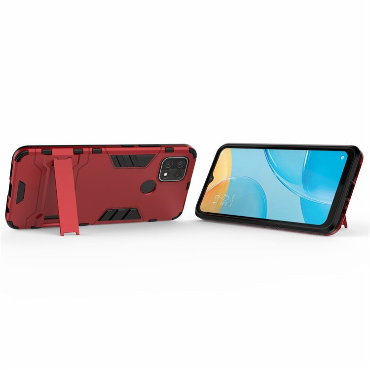PC + TPU Hybrid Cover with 2-in-1 Kickstand Case for OPPO A15 - Red