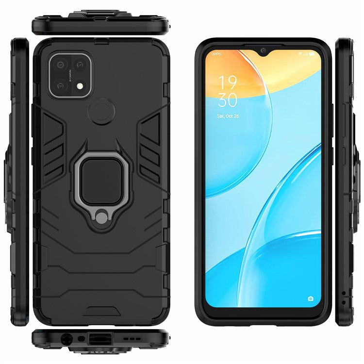 PC + TPU Hybrid Phone Case with Finger Ring Kickstand for OPPO A15 - Black