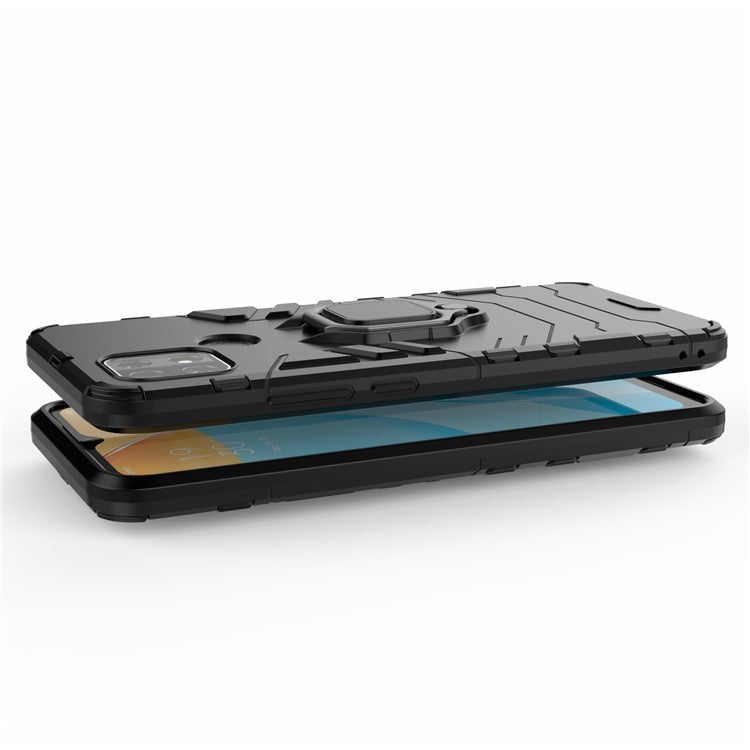 PC + TPU Hybrid Phone Case with Finger Ring Kickstand for OPPO A15 - Black