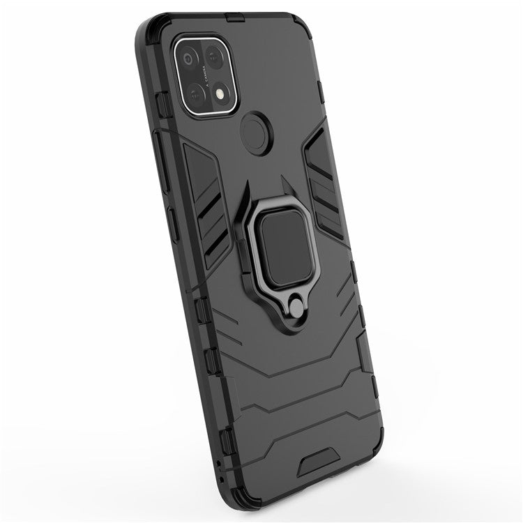 PC + TPU Hybrid Phone Case with Finger Ring Kickstand for OPPO A15 - Black