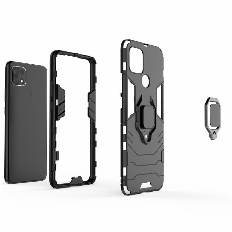 PC + TPU Hybrid Phone Case with Finger Ring Kickstand for OPPO A15 - Black