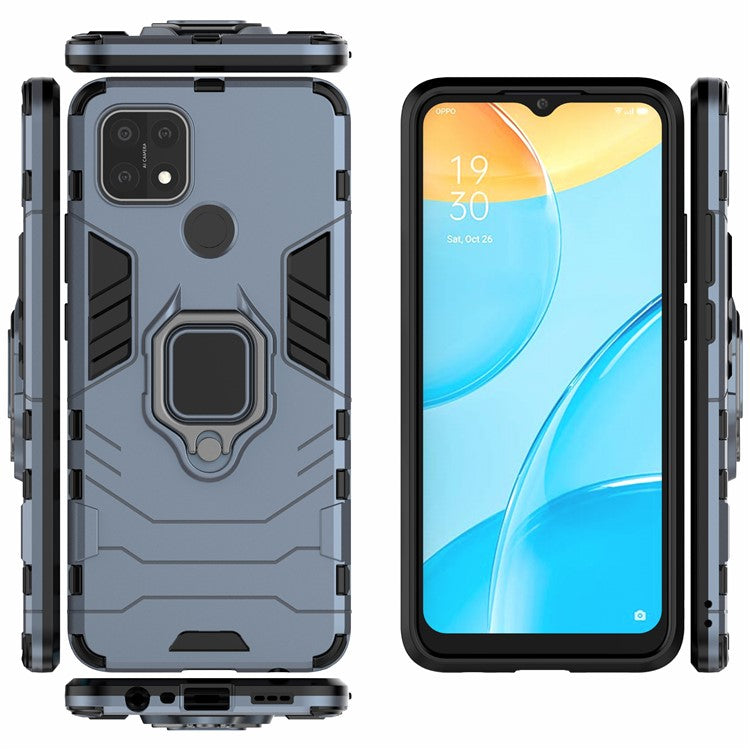 PC + TPU Hybrid Phone Case with Finger Ring Kickstand for OPPO A15 - Blue