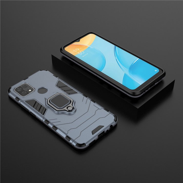 PC + TPU Hybrid Phone Case with Finger Ring Kickstand for OPPO A15 - Blue