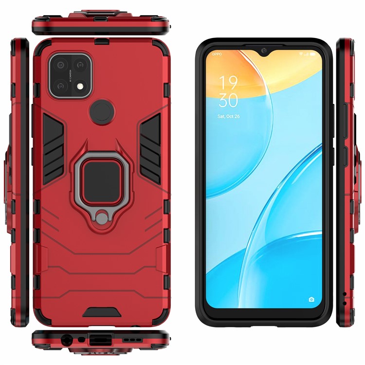 PC + TPU Hybrid Phone Case with Finger Ring Kickstand for OPPO A15 - Red