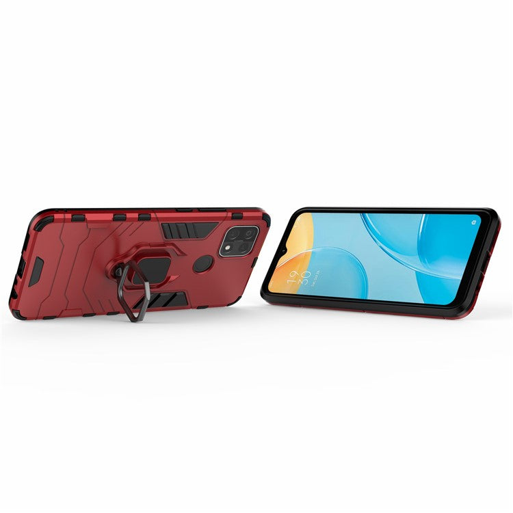 PC + TPU Hybrid Phone Case with Finger Ring Kickstand for OPPO A15 - Red