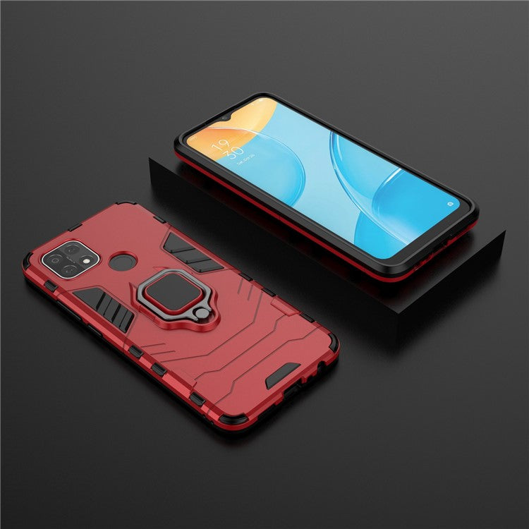 PC + TPU Hybrid Phone Case with Finger Ring Kickstand for OPPO A15 - Red
