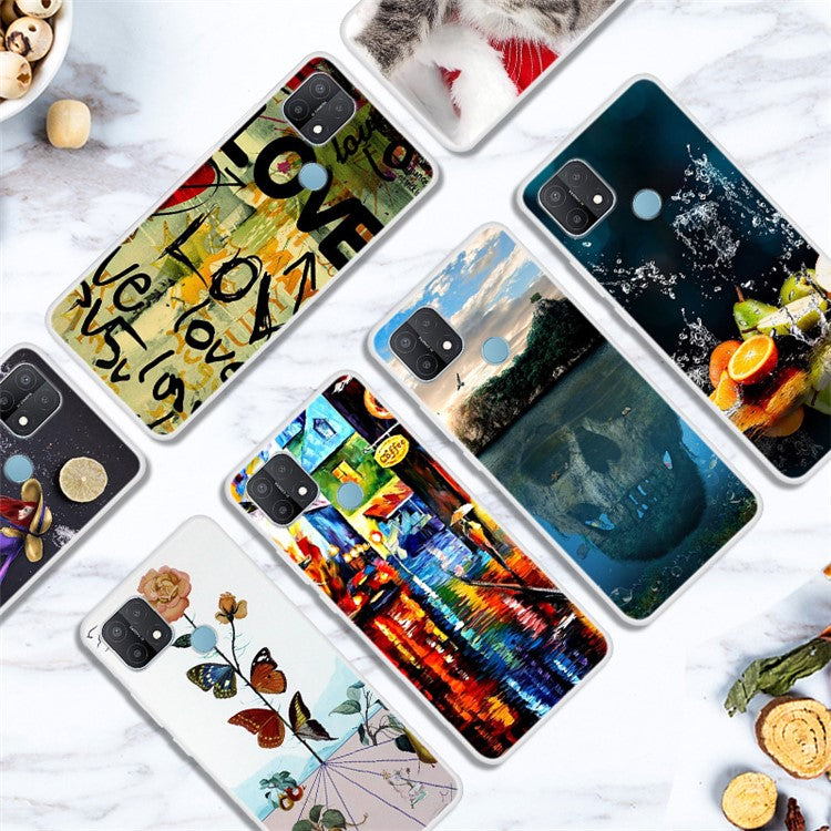 Pattern Printing TPU Phone Back Case for Oppo A15 - Butterfly and Flower