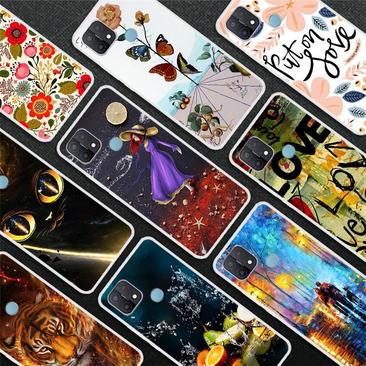 Pattern Printing TPU Phone Back Case for Oppo A15 - Butterfly and Flower