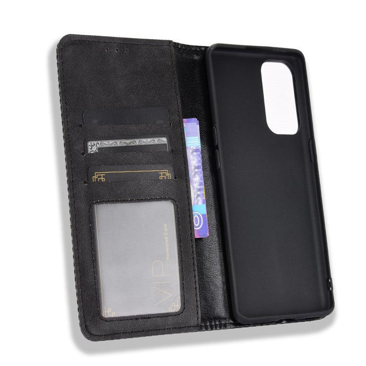 Retro Style Auto-absorbed Leather Wallet Stand Phone Shell Full Protection for Oppo Reno5 5G - Black