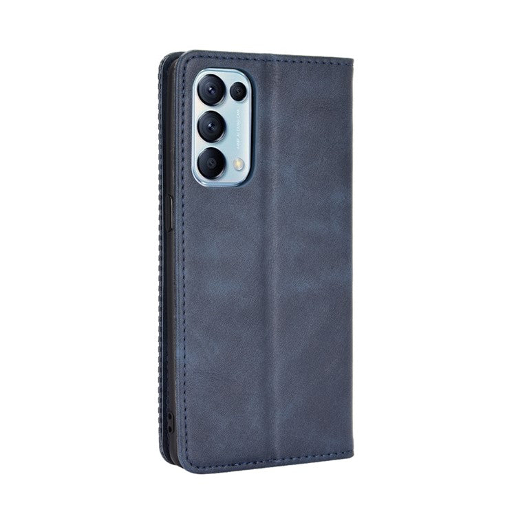 Retro Style Auto-absorbed Leather Wallet Stand Phone Shell Full Protection for Oppo Reno5 5G - Blue