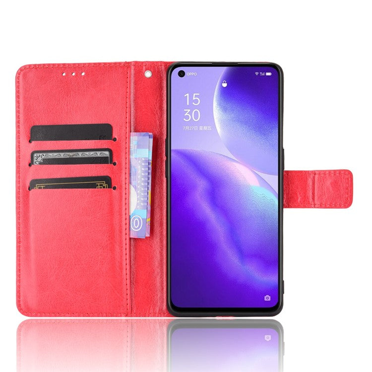 Leather Full Protection Wallet Stand Crazy Horse Shell for Oppo Reno5 5G - Red