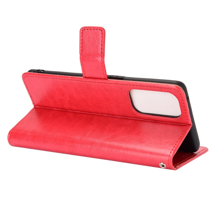 Leather Full Protection Wallet Stand Crazy Horse Shell for Oppo Reno5 5G - Red