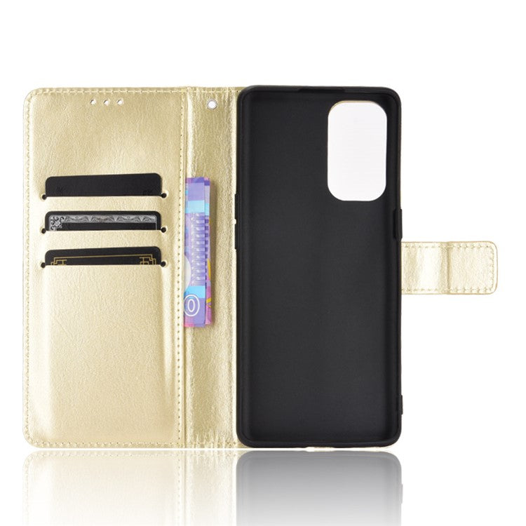 Leather Full Protection Wallet Stand Crazy Horse Shell for Oppo Reno5 5G - Gold