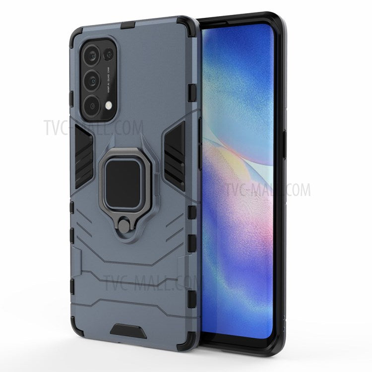 PC + TPU Combo Protective Shell with Finger Ring Kickstand for Oppo Reno5 Pro 5G Hybrid Phone Case - Blue